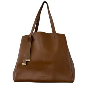 Nine West Brown Faux Leather Shoulder Tote Bag Spacious Purse Gold Hardware